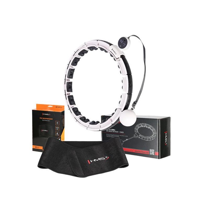 Zestaw Hula Hop Magnetyczny White Hhm16 Z Licznikiem Hms + Pas Wyszczuplający Br163 Black