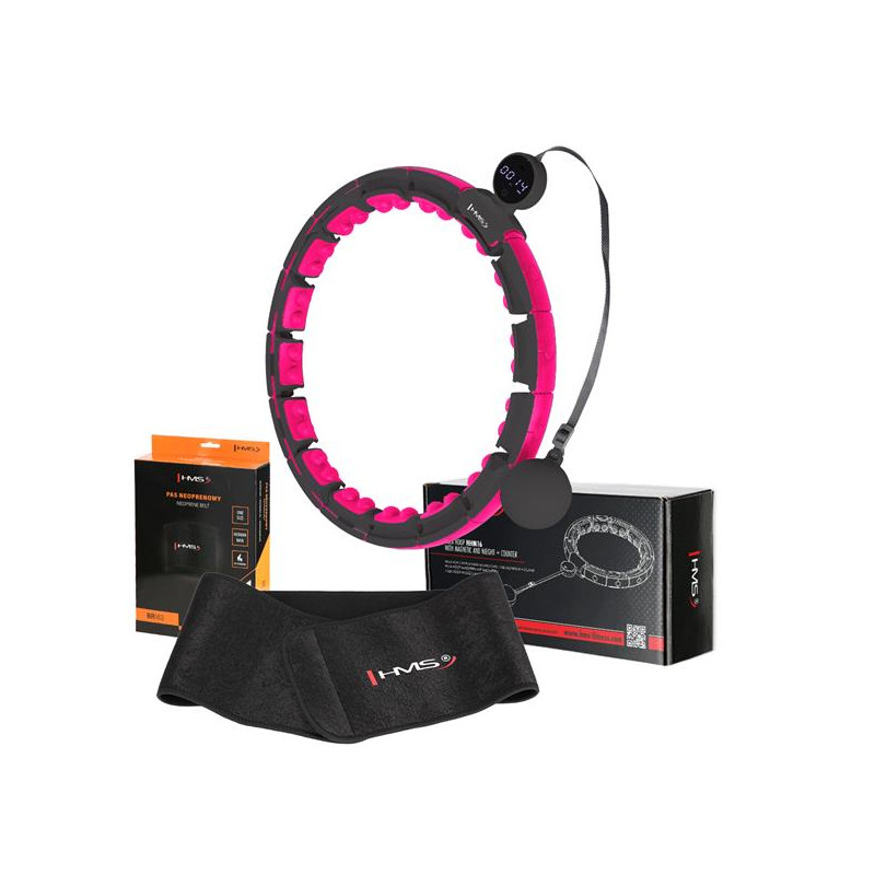 Zestaw Hula Hop Magnetyczny Black/Pink Hhm16 Z Licznikiem Hms + Pas Wyszczuplający Br163 Black