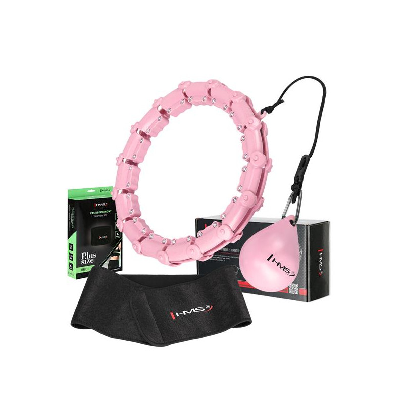 Zestaw Hula Hop Hhw11 Light Pink Z Wypustkami I Obciążnikiem + Pas Br163 Black Plus Size Hms