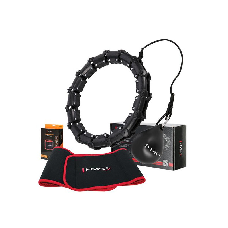 Zestaw Hula Hop Hhw02 Black Z Wypustkami I Obciążnikiem Hms + Pas Br163 Red