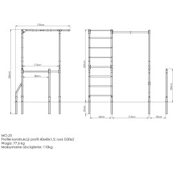 Drabinka Zewnętrzna + Drążek Do Podciągania Z Uchwytem Na Worek + Poręcze Do Dipów (Długie) Mo-Z5 - Marbo Sport