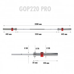 Olympic Straight Barbell 20Kg 2200Mm HMS Gop220 Pro + Zg1000R Red Clamps