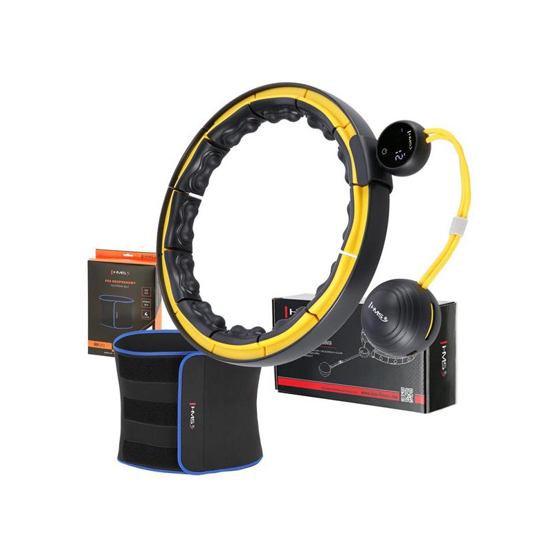 Zestaw Hula Hop Magnetyczny Black/Yellow Hhm21 Z Licznikiem Hms + Pas Wyszczuplający Br1313
